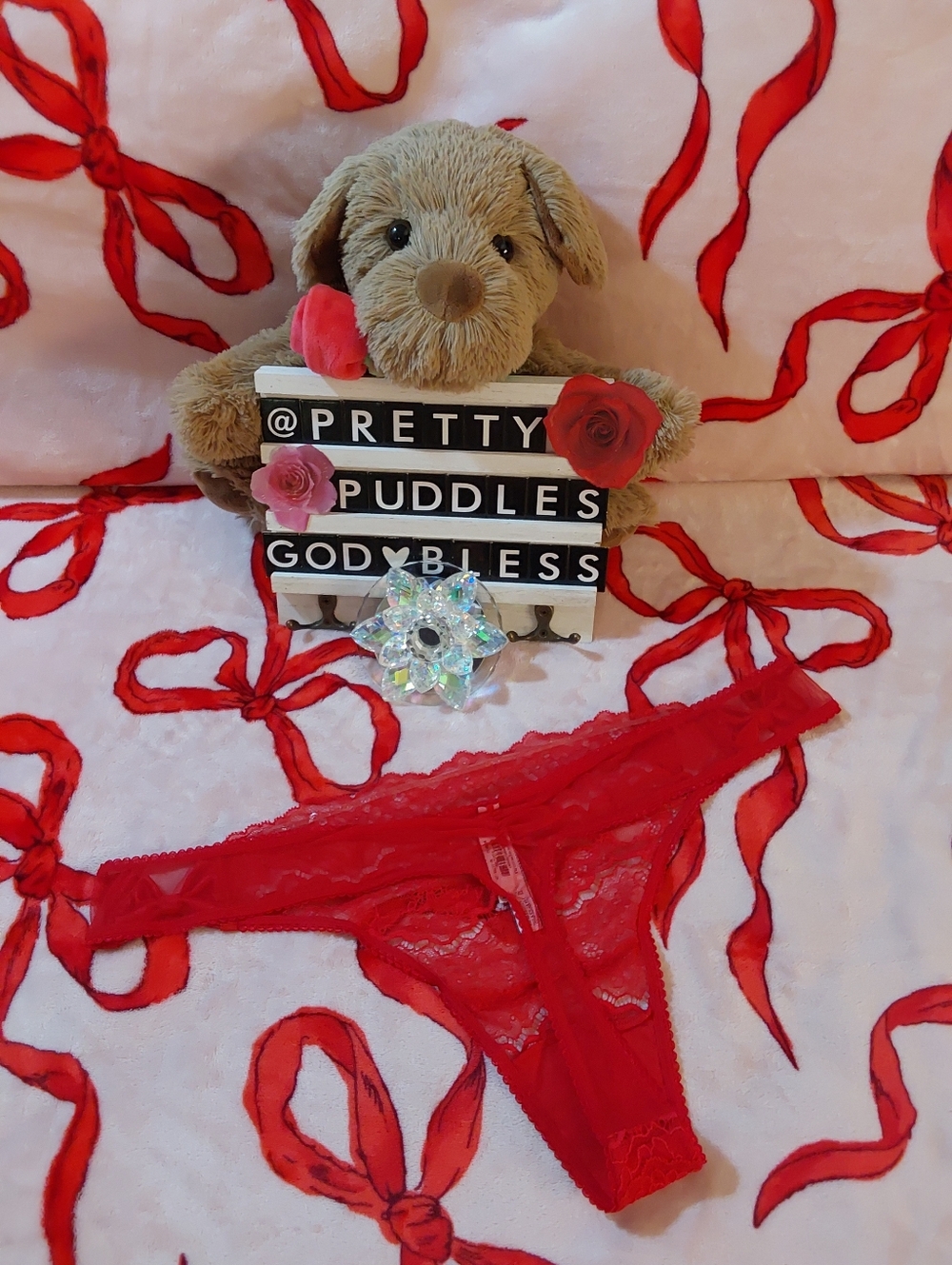 β€οΈ XXL VS Dream Angels Satin Bow & Lace Thong Panty β€οΈ - Picture 2 of 14